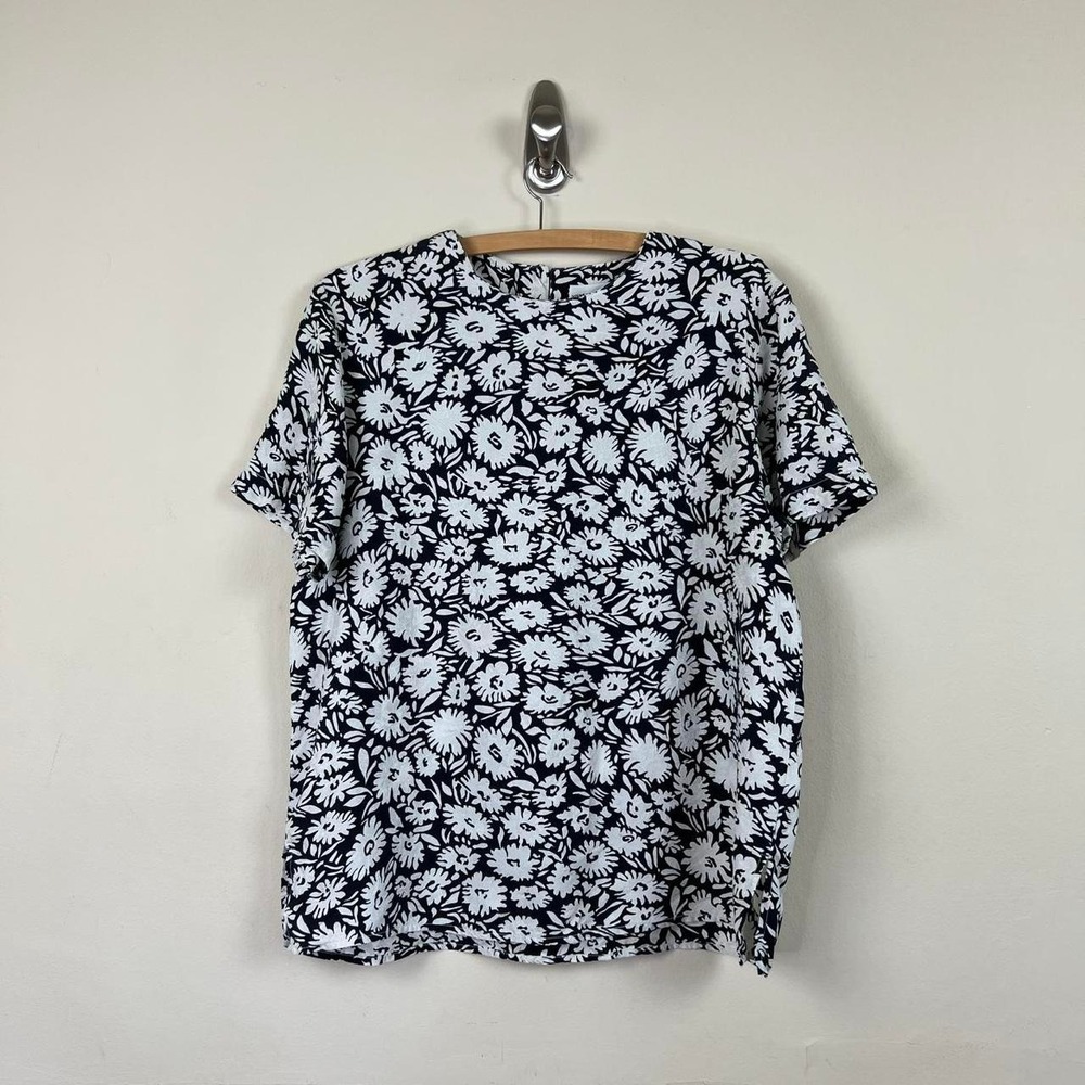 vintage 90s art print silk jacquard shirt daisy top boho secretary chic blouse - Picture 6 of 8